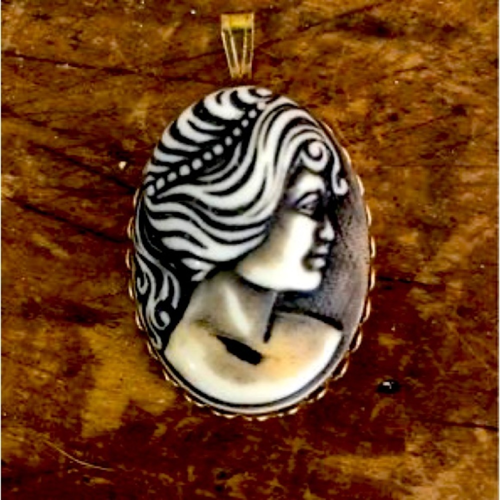 Vintage White Cameo Pendant, Slide, necklace